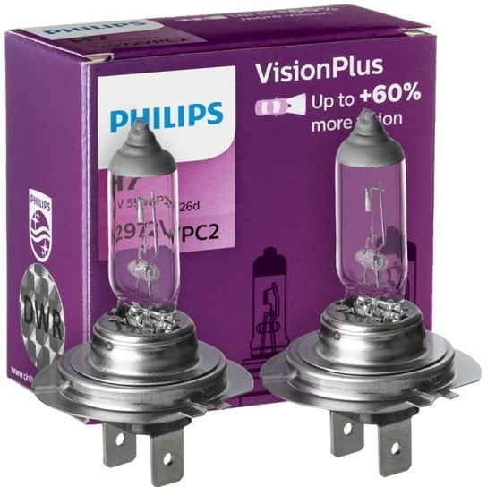 Żarówki halogenowe Philips VisionPlus +60% H7 12V 55W, 2 szt. w kartonowym opakowaniu Philips