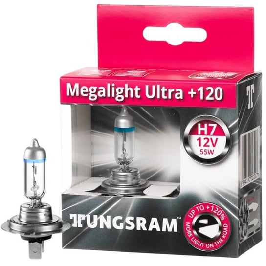 Żarówki halogenowe TUNGSRAM Megalight Ultra +120% H7 12V 55W, 2 szt. TUNGSRAM