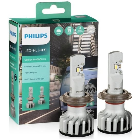 Żarówki PHILIPS Ultinon Pro5000 HL LED H7 12/24V 15W (+160% jaśniejsze światło, barwa 5800K) Philips