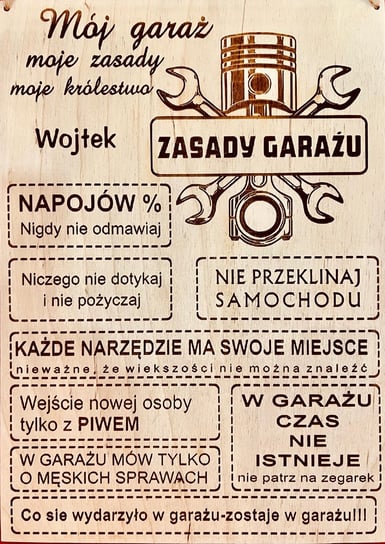 ZASADY GARAŻU - Tablica drewniana GRAWER - LASER Manufaktura Graweru Laserowego