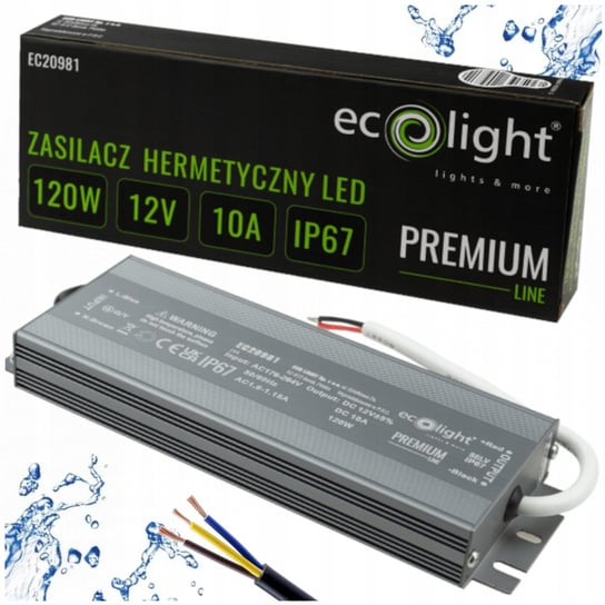 Zasilacz 12V LED Hermetyczny 120W 10A Transformator Wodoszczelny PREMIUM Ecolight