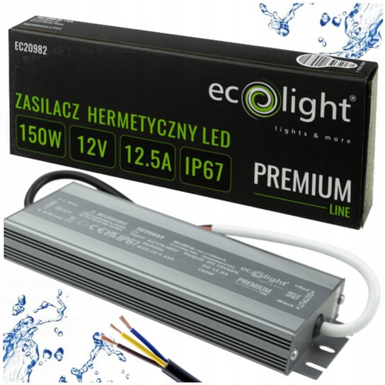 Zasilacz 12V LED Hermetyczny 150W 12,5A Transformator Wodoszczelny PREMIUM Ecolight