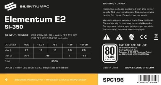 Zasilacz SilentiumPC Elementum E2 SI 350W (SPC196) SilentiumPC