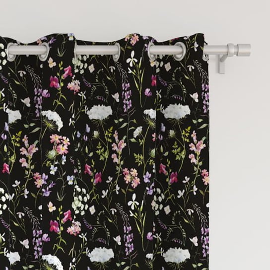 Zasłona FLORAL wzór F05 | polne kwiaty na czarnym tle 150 x 200 cm tkanina standard Decordruk