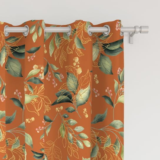 Zasłona FLORAL wzór F15 | jesienne liście na pomarańczowym tle 150 x 160 cm tkanina zaciemniająca Decordruk