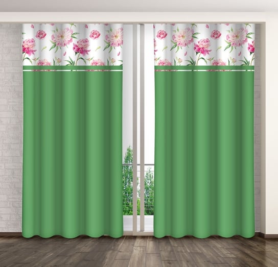 Zasłona gotowa na żabki, 160x250, zielona w kwiaty, ZMK-137 Mariall Design
