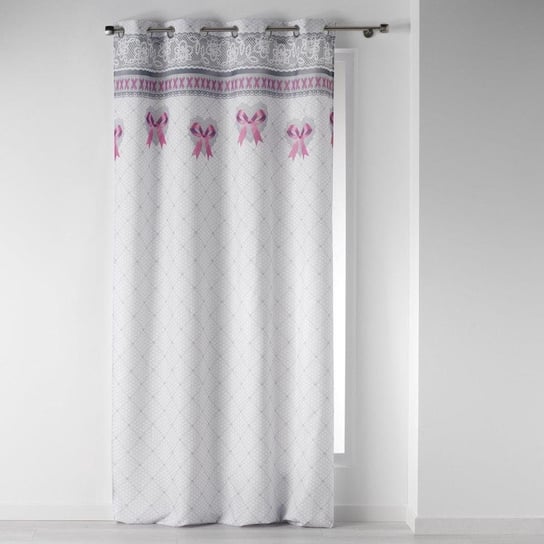 Zasłona okienna MADEMOISELLE, 140 x 260 cm, biała z różowymi kokardami Douceur d'intérieur