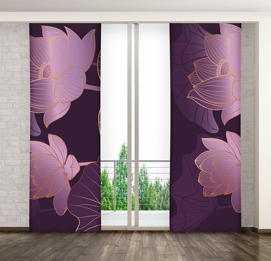 Zasłona panelowa gotowa na żabki, 75x245, fioletowa w kwiaty, ZPMB-90 Mariall Design