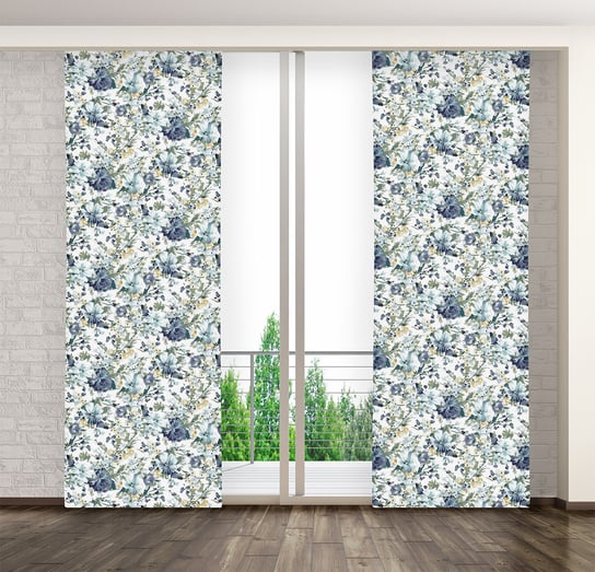 Zasłona panelowa gotowa na żabki, 75x250, niebieska w kwiaty, ZPMD-052 Mariall Design