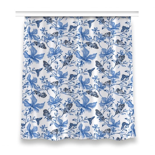 Zasłona z grafiką gotowa 150x160 Błękitne kwiaty, Fabricsy Fabricsy