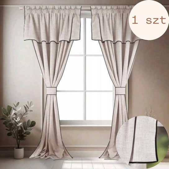 Zasłony gotowe lniane BOHO z falbaną panel sztora LEN 135/250cm Zpotrzebyserca