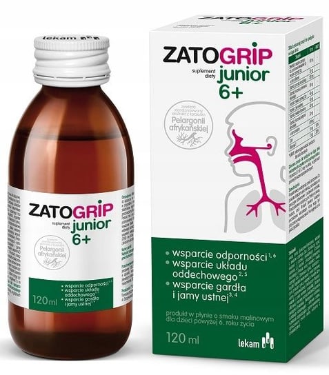 Zatogrip Junior 6+, Syrop Malinowy, 120 ml LEK-AM