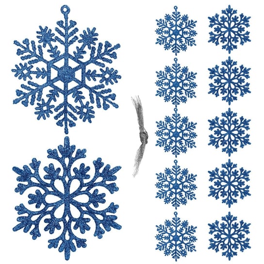 Zawieszka choinkowa 12 szt. śnieżynka 10 cm świąteczna ozdoba niebieski brokat Springos