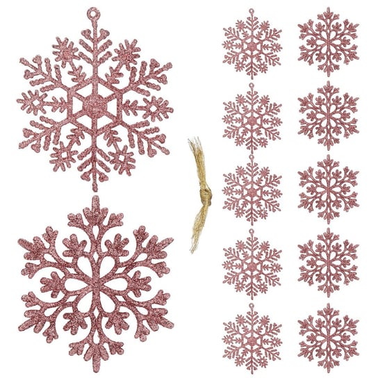 Zawieszka choinkowa 12 szt. śnieżynka 10 cm świąteczna ozdoba różowy brokat Springos