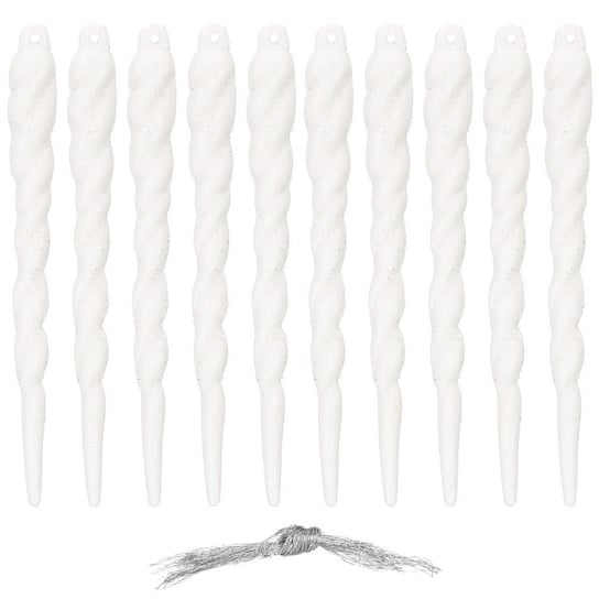 Zawieszki choinkowe 10 szt. 12 cm sople brokatowe biały Springos
