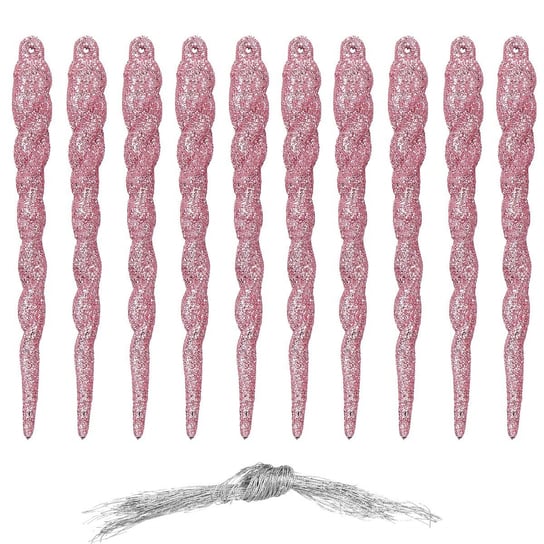 Zawieszki choinkowe 10 szt. 12 cm sople brokatowe różowe Springos