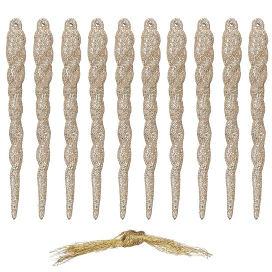 Zawieszki choinkowe 10 szt. 12 cm sople brokatowe złote Springos