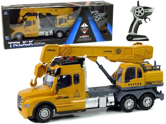 Zdalnie Sterowana Ciężarówka Dźwig Pilot 2,4G Światła Dźwięki Żółta Lean Toys