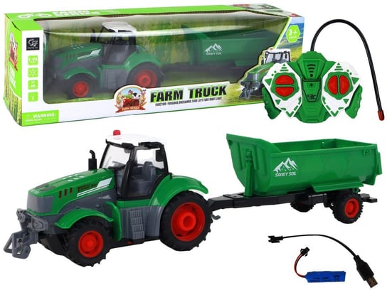 Zdalnie Sterowany Ciągnik Traktor R/C Z Przyczepą 1:24 Światła Zielony Lean Toys