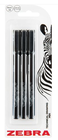 Zebra-Zestaw 3 pisaków do rysowania technicznego, czarny (0,1 mm/0,3 mm/0,5 mm) Zebra