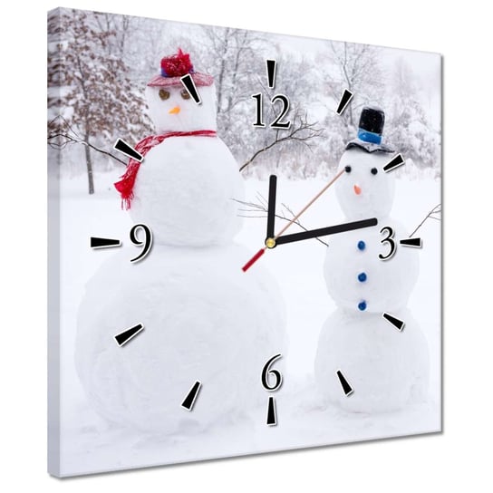 Zegar 30x30cm Bałwanki Zima Śnieg Biel ZeSmakiem