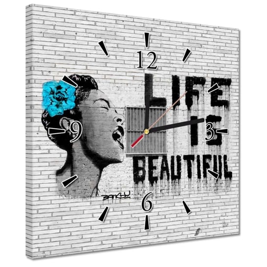 Zegar 30x30cm Banksy Life is beautiful ZeSmakiem