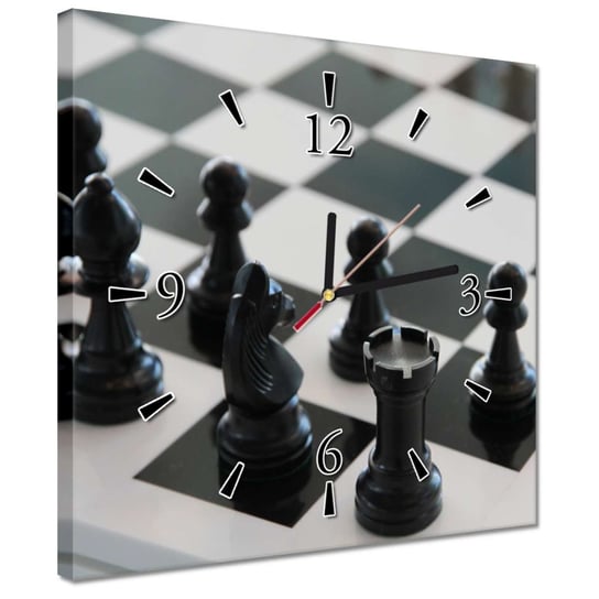 Zegar 30x30cm Czarne figury szachowe ZeSmakiem