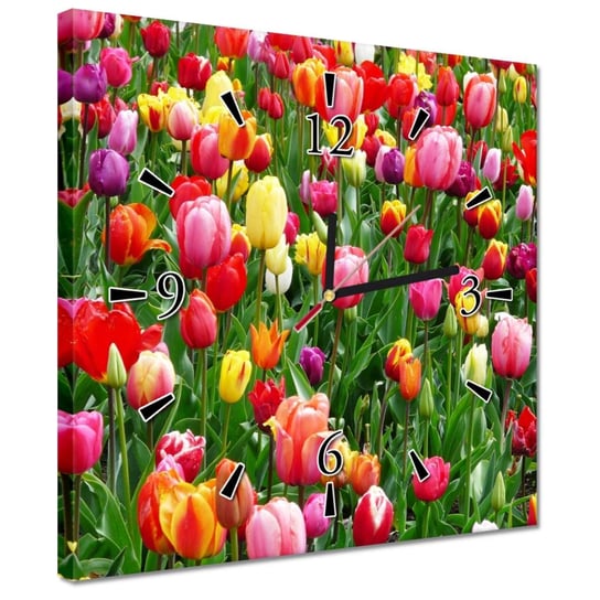 Zegar 30x30cm Kolorowe tulipany na łące ZeSmakiem