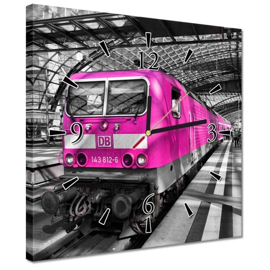 Zegar 30x30cm Różowy pociąg Lokomotywa ZeSmakiem