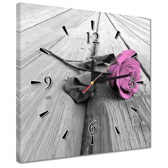 Zegar 30x30cm Stary róż Róża na deskach ZeSmakiem