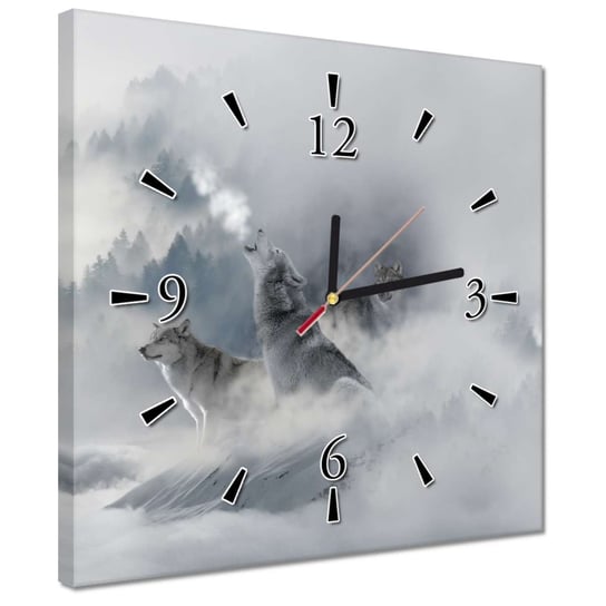 Zegar 30x30cm Wilki we mgle Mgła Zima ZeSmakiem