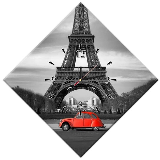 Zegar 56x56cm Czerwone auto Wieża Eiffla ZeSmakiem