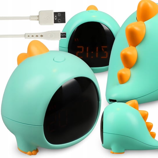 Zegar Budzik Elektroniczny Dla Dzieci Akumulator Przewód USB Cyfrowy Dino Inna marka