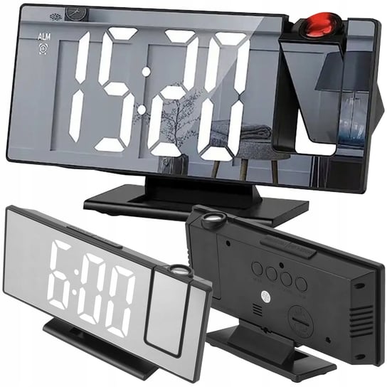Zegar Budzik Elektroniczny Z Projektorem Led Cyfrowy Lustro Termometr 4W1 inna (Inny)