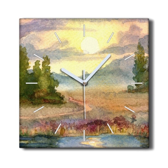 Zegar canvas 30x30 Akwarela drzewa zachód słońca, Coloray Coloray