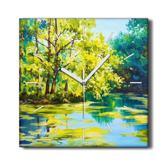 Zegar canvas 30x30 cm Jezioro rzeka drzewa trawa, Coloray Coloray