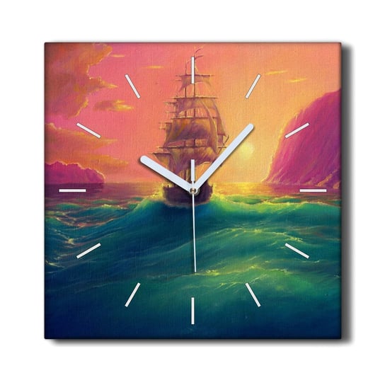 Zegar canvas 30x30 cm Morze statki zachód słońca, Coloray Coloray