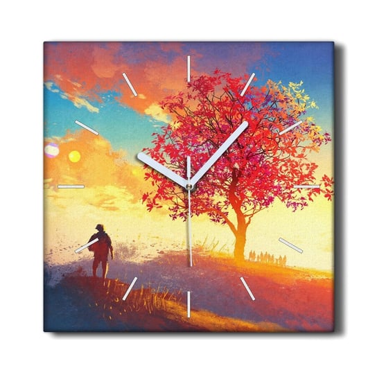Zegar canvas 30x30 cm Wzgórze drzewo zachód słońca, Coloray Coloray