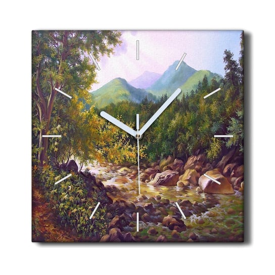 Zegar canvas ścienny 30x30 Las rzeka kamienie góry, Coloray Coloray
