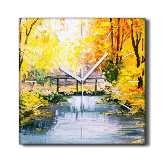 Zegar canvas ścienny 30x30 Las rzeka most przyroda, Coloray Coloray