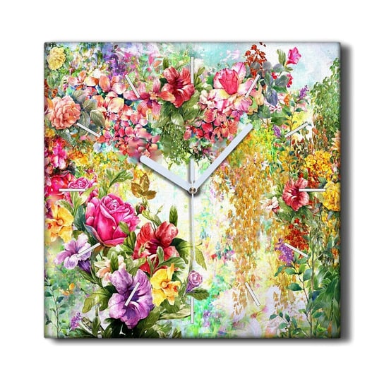 Zegar canvas ścienny do salonu 30x30 Kwiaty natura, Coloray Coloray