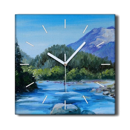 Zegar canvas wiszący 30x30 Góry las rzeka przyroda, Coloray Coloray