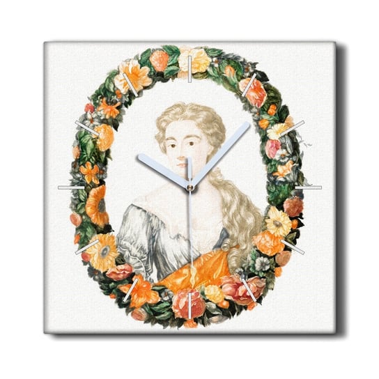Zegar canvas wiszący 30x30 Kwiaty portret kobiety, Coloray Coloray