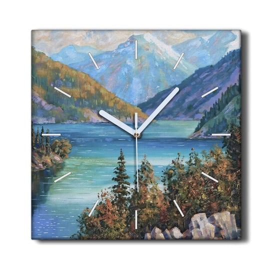 Zegar canvas wiszący 30x30 Malarstwo góry jezioro, Coloray Coloray
