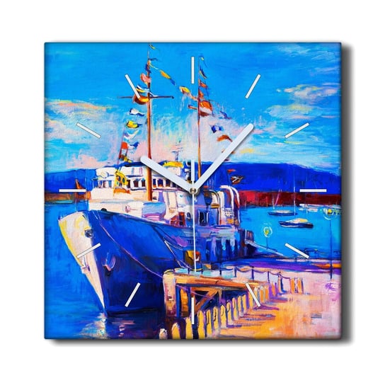 Zegar canvas wiszący 30x30 Port morze statki niebo, Coloray Coloray