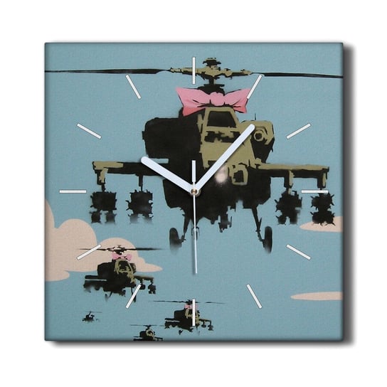 Zegar canvas wiszący cichy 30x30 Helikopter Banksy, Coloray Coloray