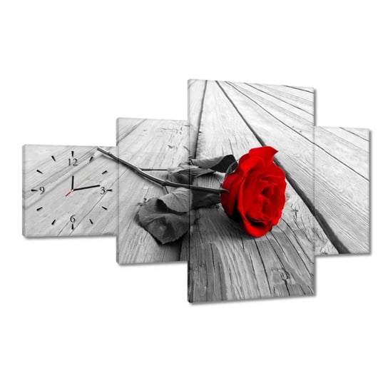 Zegar Czerwona róża na deskach, 130x80cm ZeSmakiem