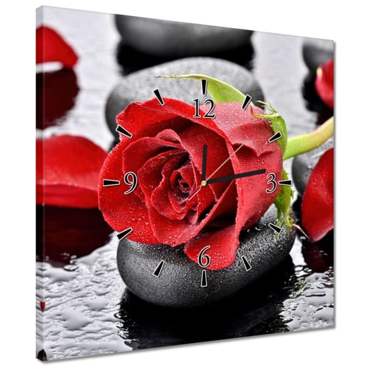 Zegar Czerwone róże Kamienie, 40x40cm ZeSmakiem