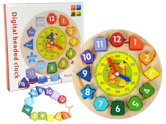 Zegar Drewniany Edukacyjny Sorter Montessori Nauka Cyfry Kształty Kolory Inna marka