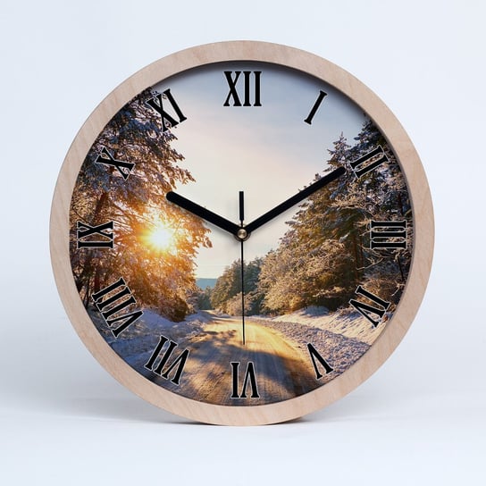 Zegar drewniany na ścianę droga w lesie zimą fi 30, Tulup Tulup